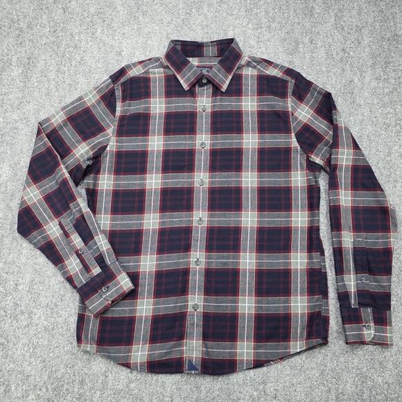 UNTUCKit Shirt Mens Large Red Navy Plaid Alentejo Slim Fit Cotton Button Down - Picture 2 of 16